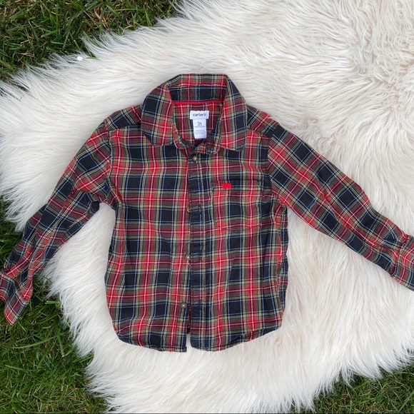 Carters red plaid button down shirt 3T - Picture 2 of 3